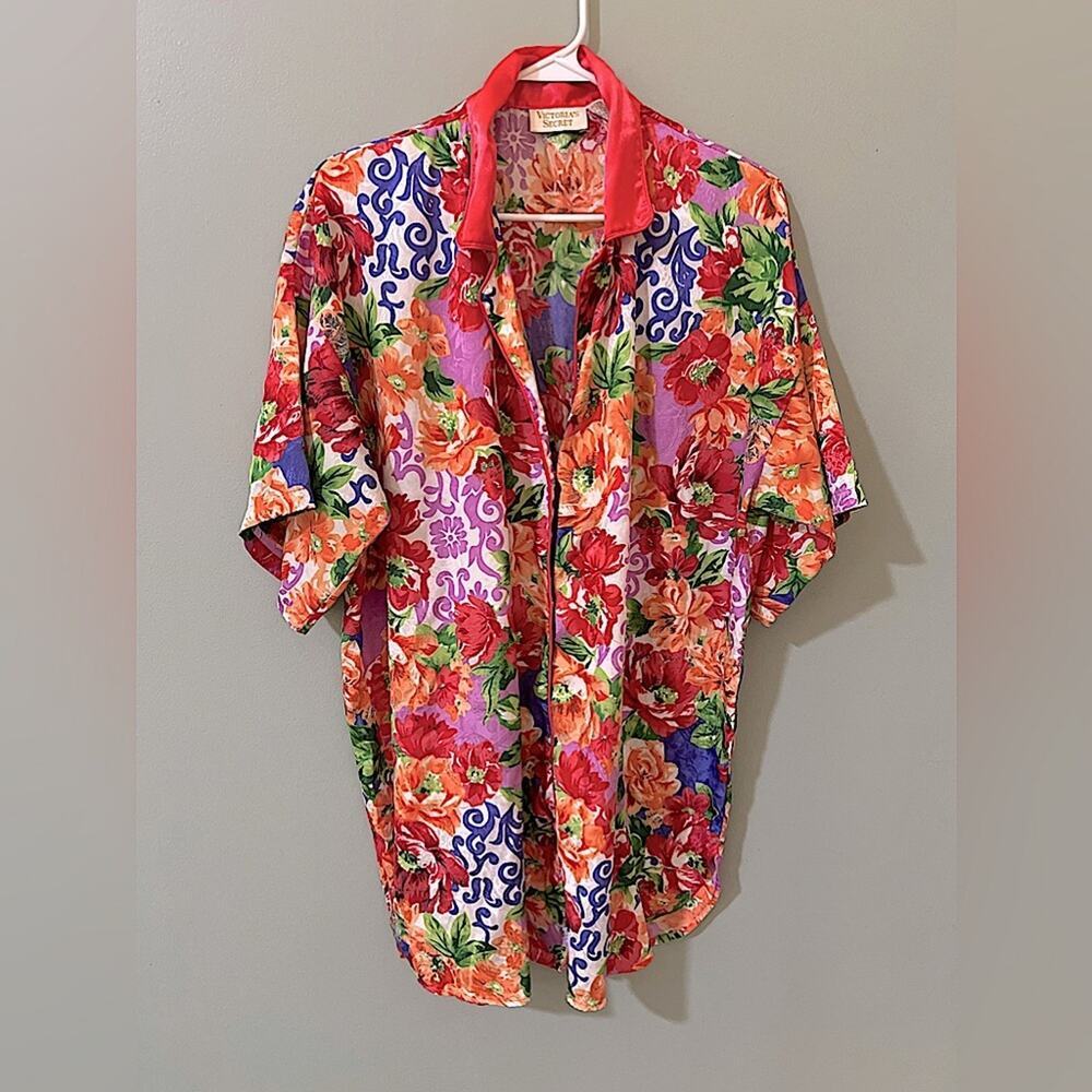 VTG Victoria's Secret Womens Floral Satin sleep shirt Gold Label M/L Y2K 90s